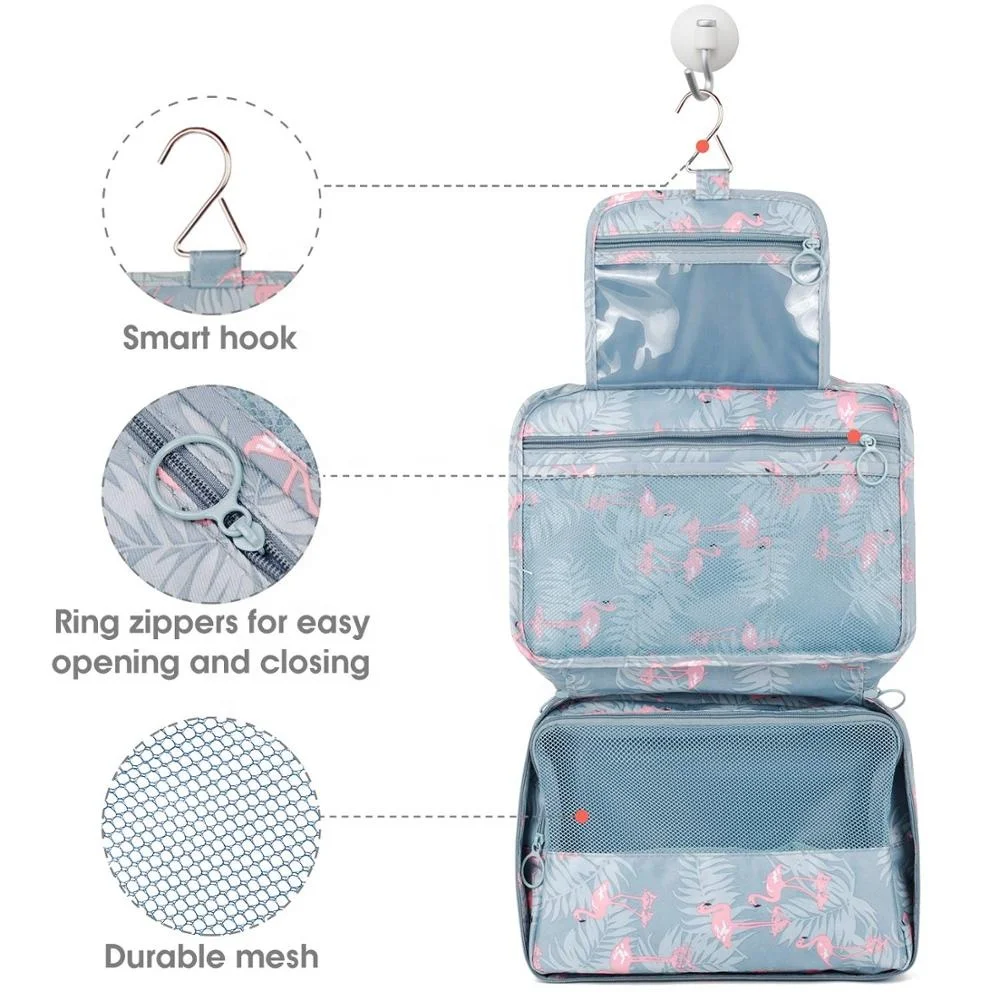 
Travel Toiletry Bag Cosmetic Make up Organizer for Women and Girls Waterproof with Smart Hook Reliable Zipper Durable Mesh 