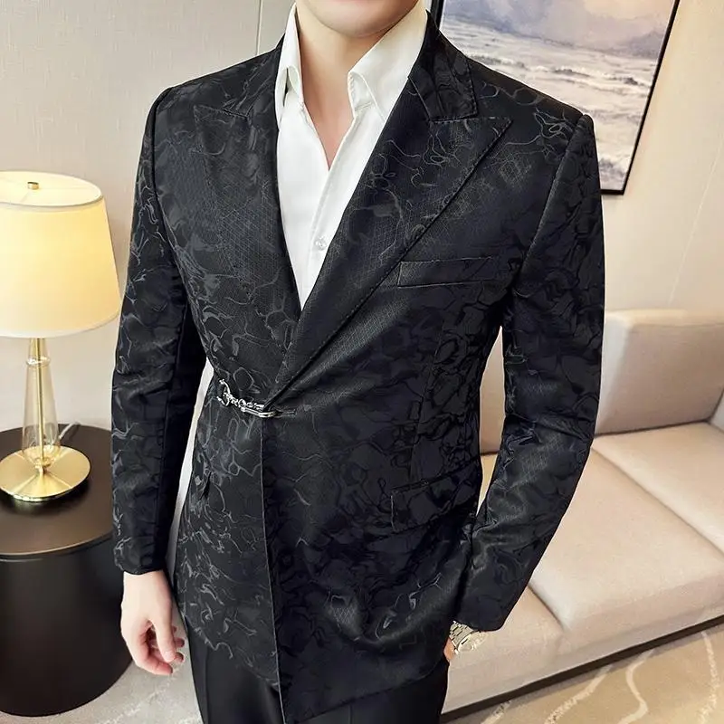 Chinese Retro Style Mens Casual Suit With Metal Hook Closure And Leather Texture Collar Stand Out In Style