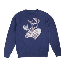 High quality Christmas sweater Men stylish wool long sleeve deer jacquard knitted sweater