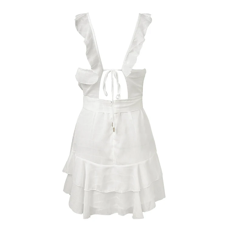 Women Bohemian Beach Party Dress Ruffled Sexy Backless Chiffon Casual Dress