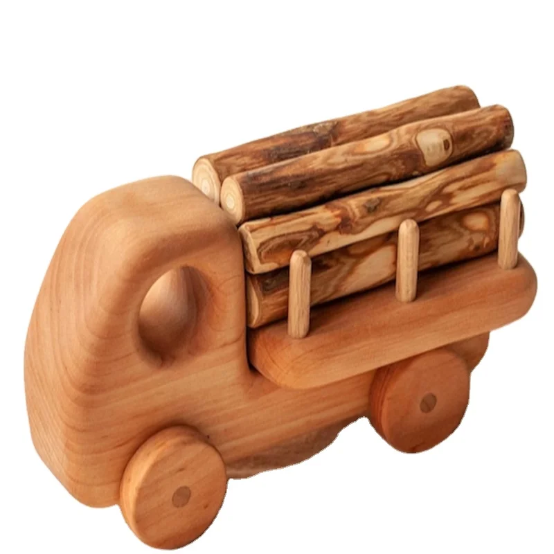 Factory custom wholesale Waldorf wooden push Car Logging truck wooden toy Vehicle push and pull toddler toy