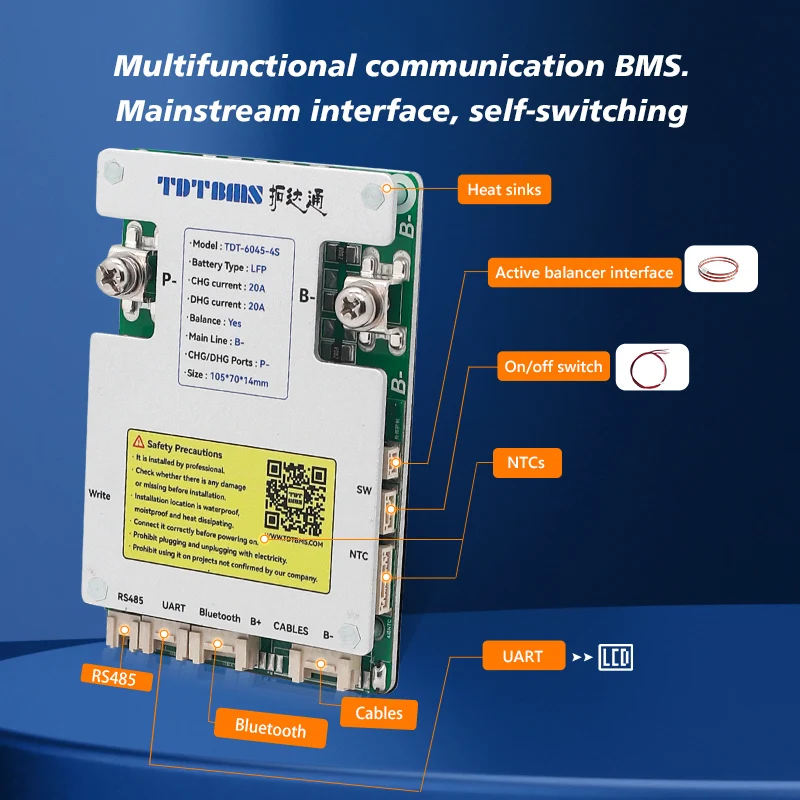 TDT 10s 36V 10A 20A 30A Li-ion LiFePO4 Battery BMS Smart BMS 7s 8s 24V for Lithium ion Battery Pack with BT UART RS485