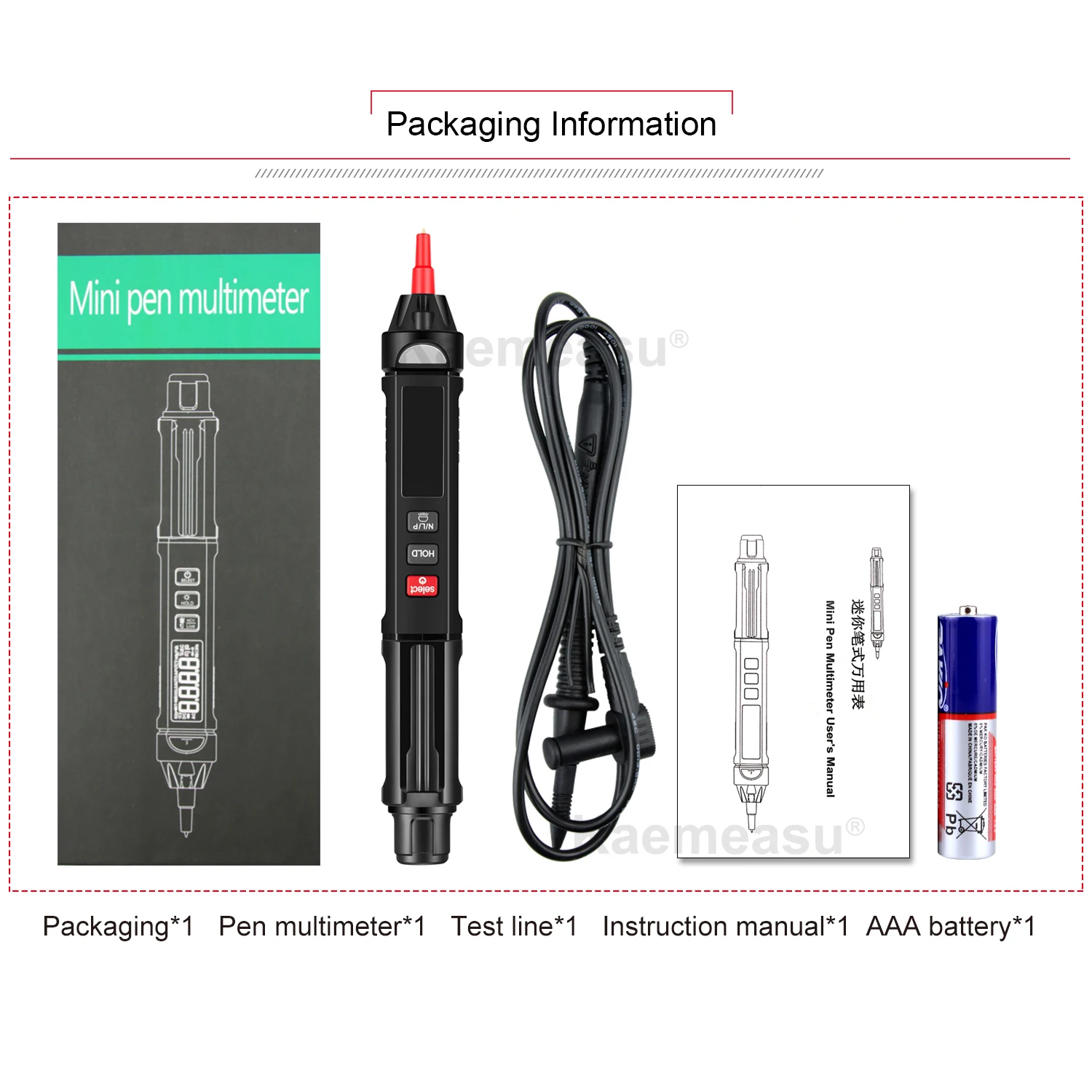  kaemeasu Mini Pen Digitale Multimeter With Live/NCV/Sequence Non Contact Voltage Detection