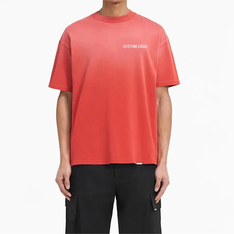 QYOURECLO Custom Logo Wholesale 300 GSM Thick Heavyweight 300gsm 100% Cotton Oversized Sun Faded Acid Washed T-Shirts