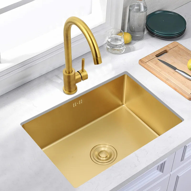 Gold Nano Kitchen Sink 304 Stainless Steel  Single Basin Kitchen Sink Embedded Basin Sinks
