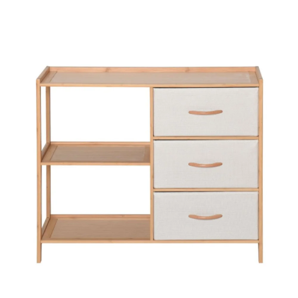 Bamboo 2 Shelves 3 Drawers Cabinet Multipurpose Organizer Dresser