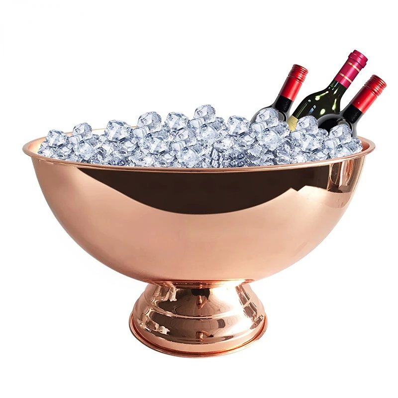 Custom Large Ice Bowl Luxury Stainless Steel Bar Champagne Beer Wine Bottle Cooler Rose Gold Party Ice Bucket