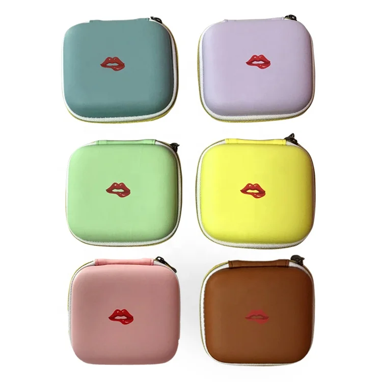 Cute Beautiful Bag Custom Logo Original Box Red Mouth Design Shell PU Leather Pouch Cosmetic Bag with Mirror Inside
