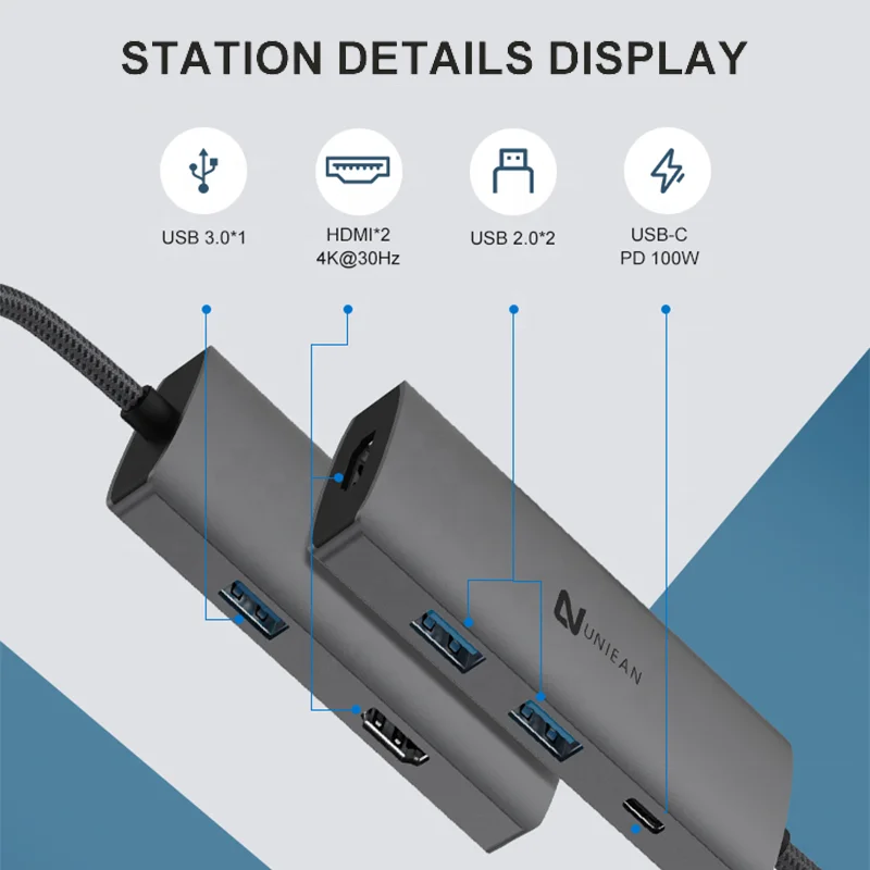 Tablet HDMI Cellphone Type-C USBC Docking Station USB C HUB 6 in 1 USB 3.0 for Ipad