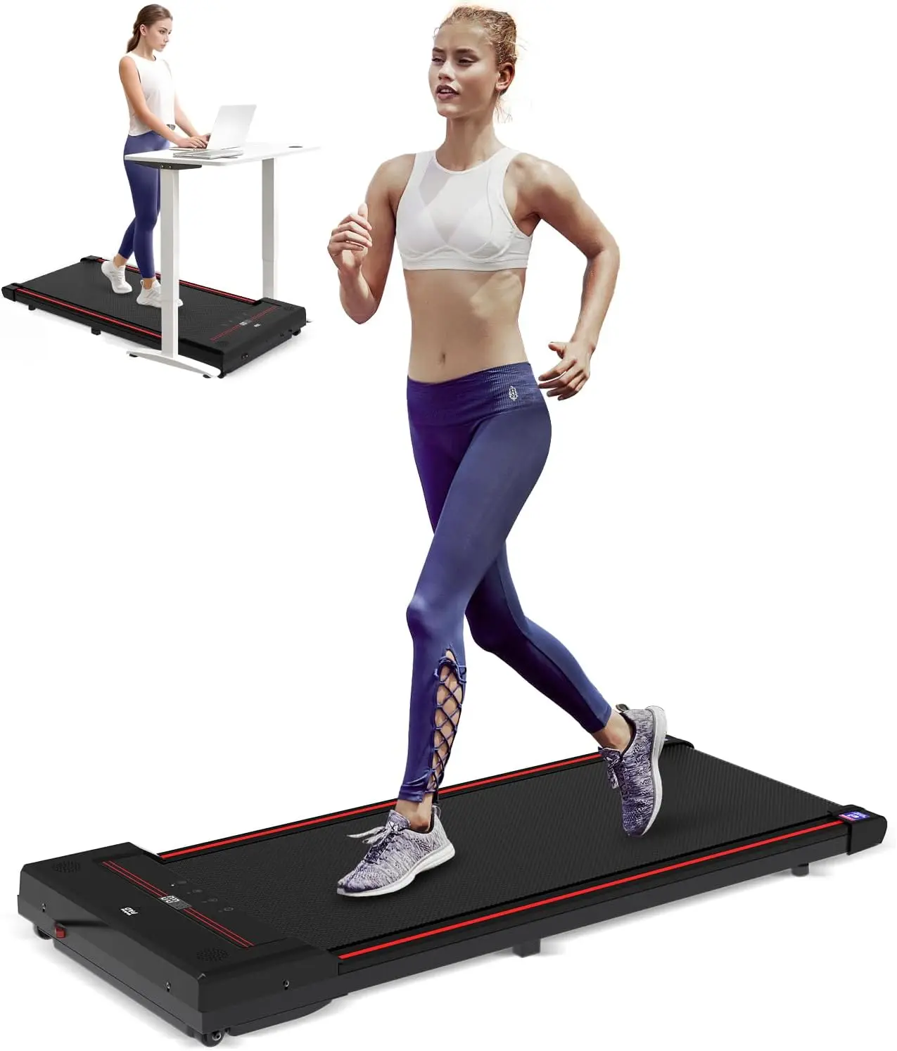 Wellshow Sport 2 in 1 Walking Pad Treadmill 2.5HP Foldable Treadmill with Handle Bar for Home Office Walking with Remote Control