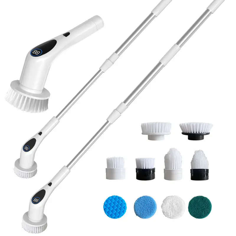 Multifunctional Electric Spin Scrubber Bathroom Cleaning Brush With 9 Replacement Brush Heads and Extension Handle