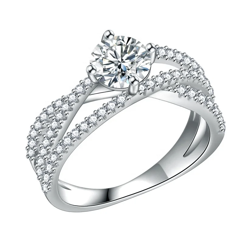 
Wholesale Engagement Jewelry 925 Silver Plated 18k14k White Gold 2 Carat Lab Diamond Moissanite Wedding Ring 