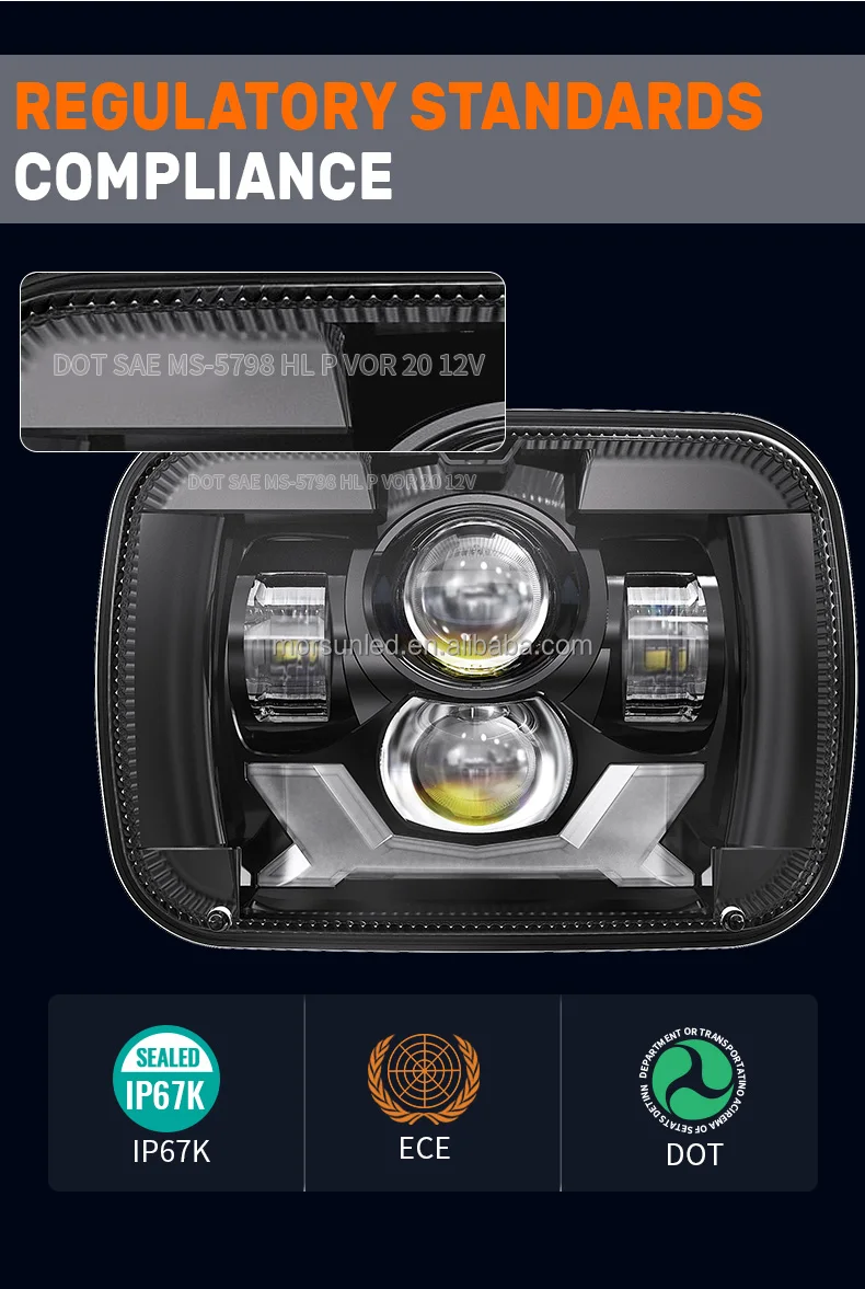 DOT Emark 5x7' inch led headlight with halo DRL Turn Signal light for Jeep accessories square led lights 12v