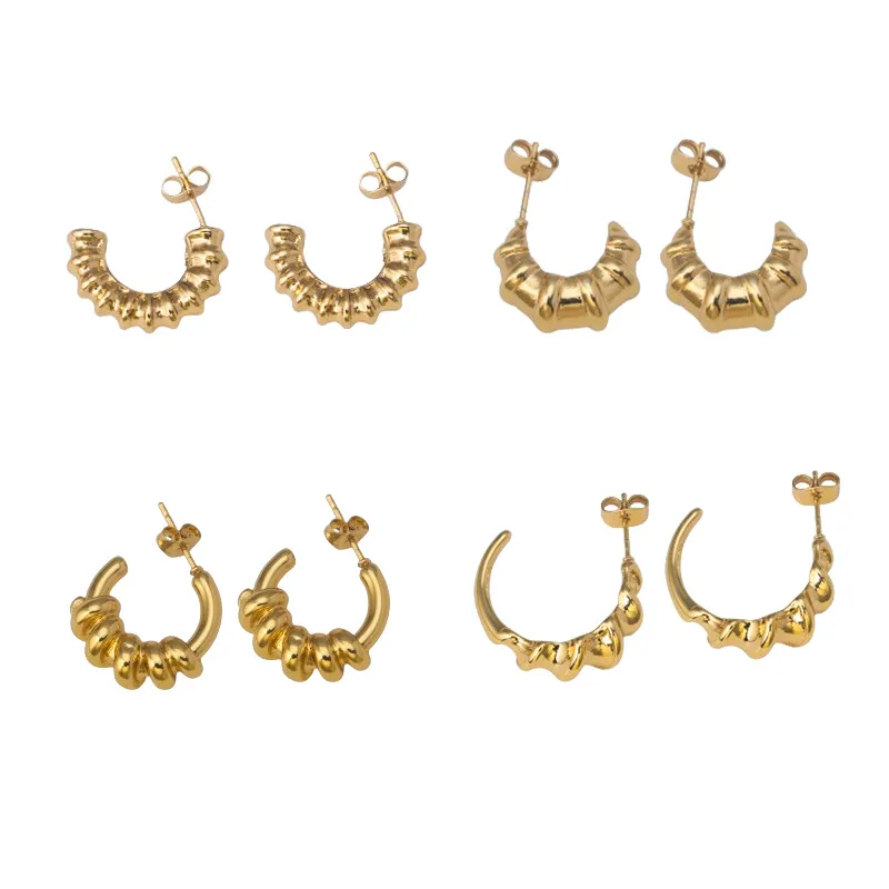 Trendy Personalized Spiral Design Vintage And Luxury C-shaped Spring Circular Loops Stainless Steel Earring Clasps For Women