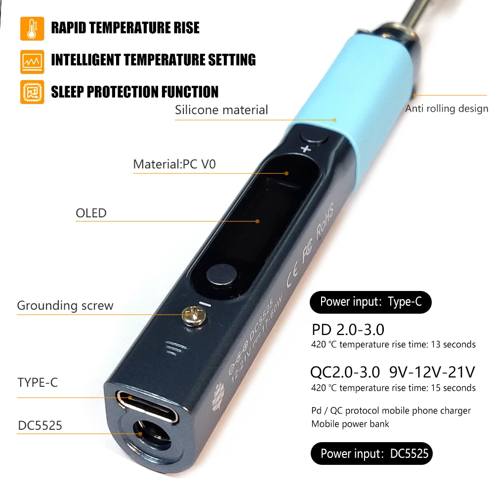 Smart Mini Portable Pine64 Soldering Iron Dual Power USB-C DC5525 DC Jack Welding Tool With Pinecil-BB2 BC2 KU C1 ILS Tip