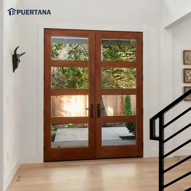Modern Exterior Double Doors Shaker Style Teak Wood Door