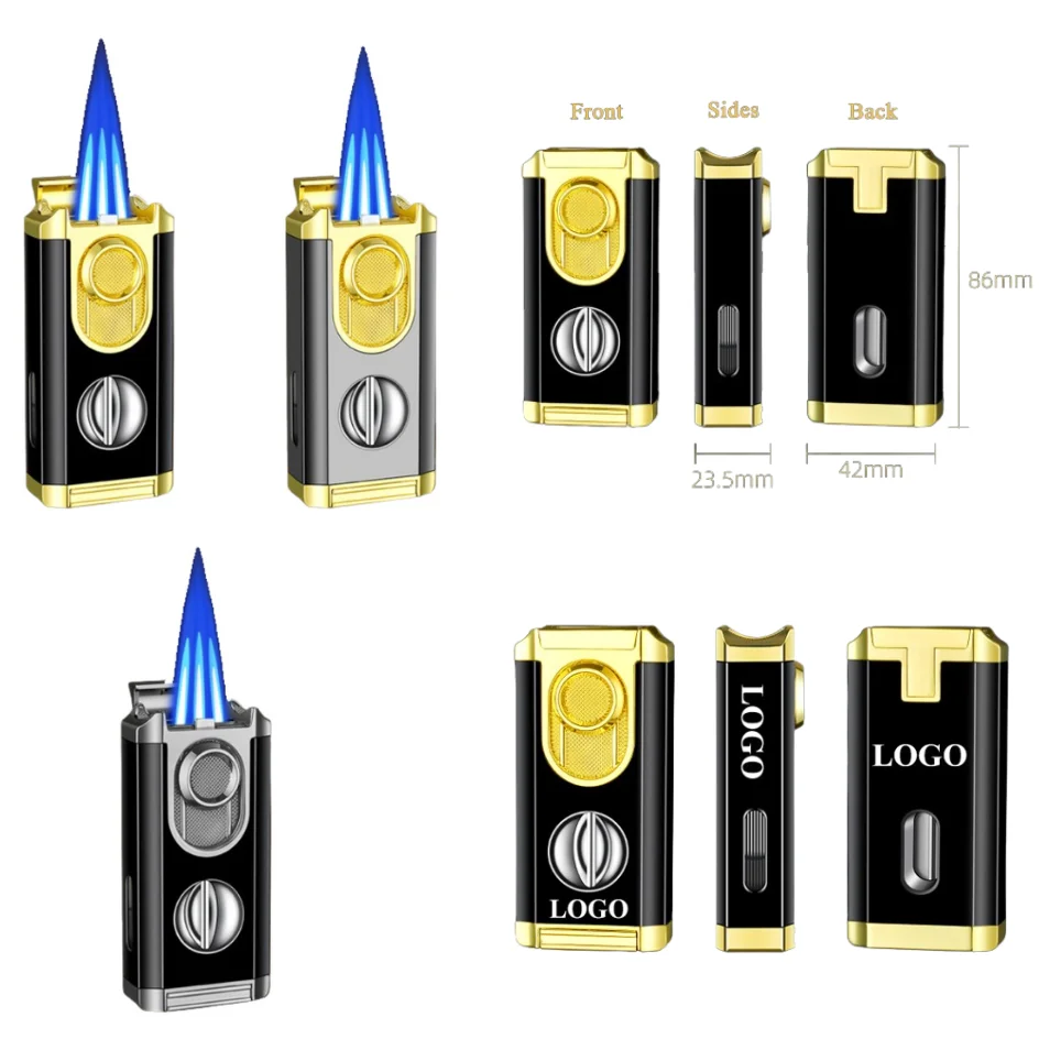 DEBANG cigar lighter triple torch flame windproof new design metal refillable torch lighter with cutter and pretty gift box