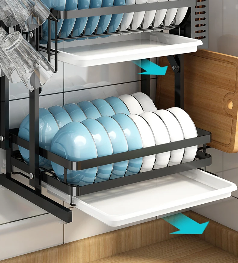 2 Tier Dish Rack, Dish Drying Rack Kitchen Organizer with Drain Board