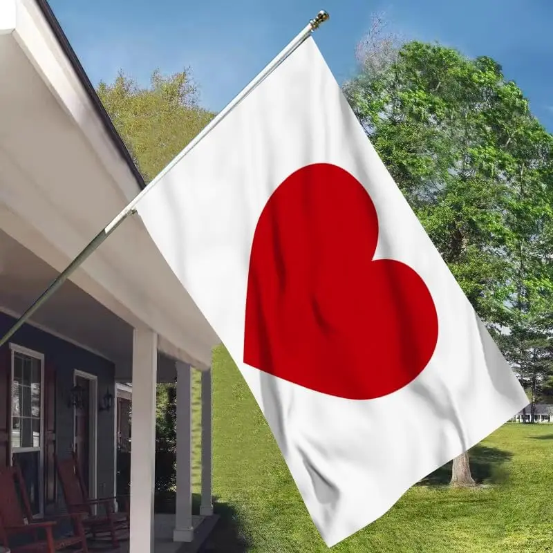 Hot selling custom 3X5 ft 100% polyester double-sided durable indoor and outdoor decoration with brass rings Red Heart Love flag