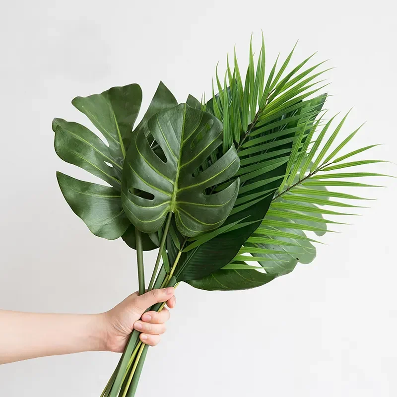 Monstera artificial plants plastic tropical palm tree leaves outdoor decoration accessories large faux palm leaves