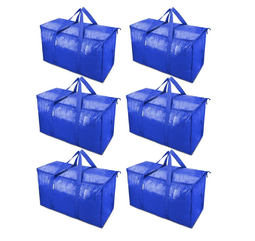 6 Pack Extra Large Moving Bags with Zippers & Carrying Handles, Heavy-Duty Storage Tote for Space Saving Moving Storage