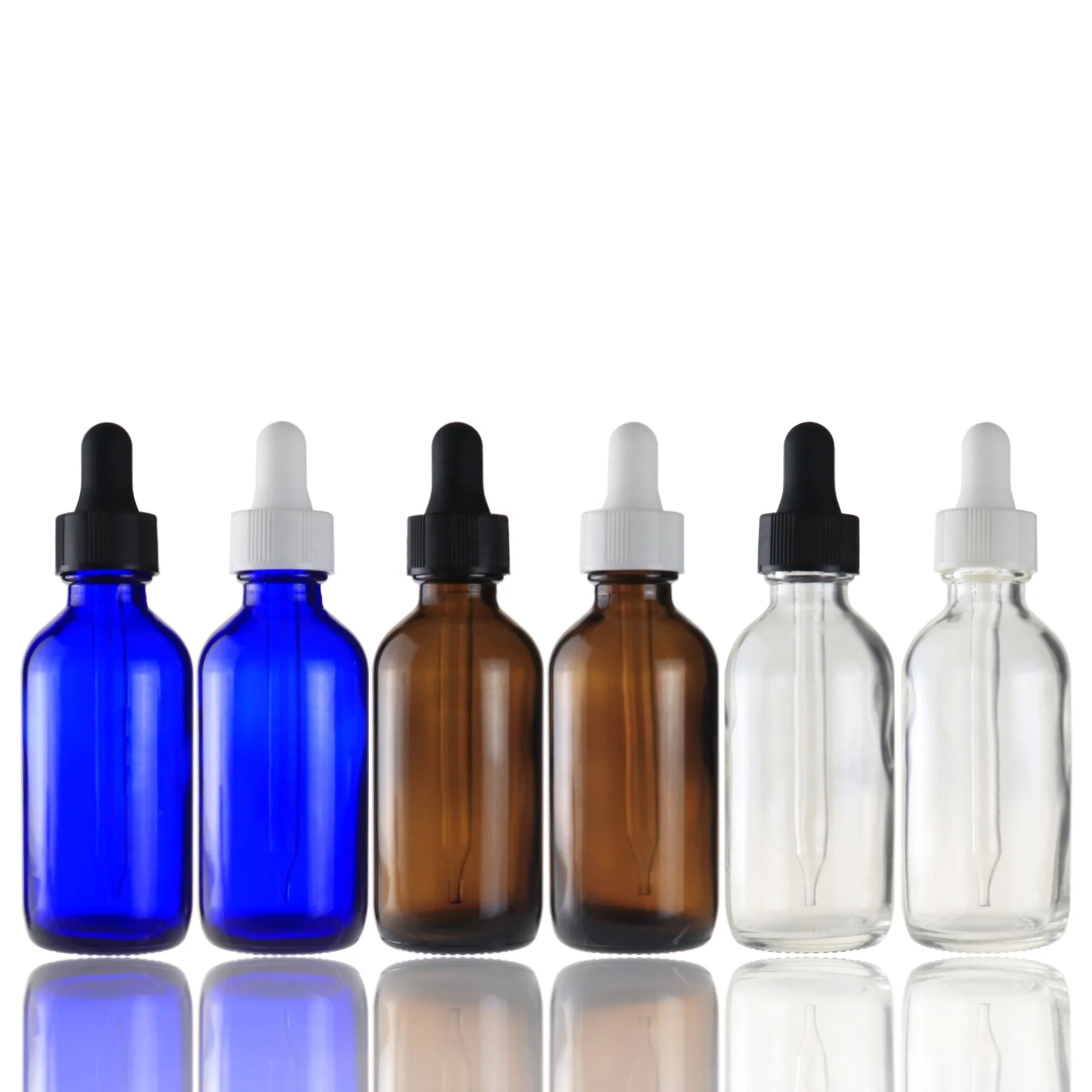 Refillable Glass Pump Bottles 1oz 2 oz 8 oz Clear Glass Boston serum Bottles with Droppers for Essential Oils