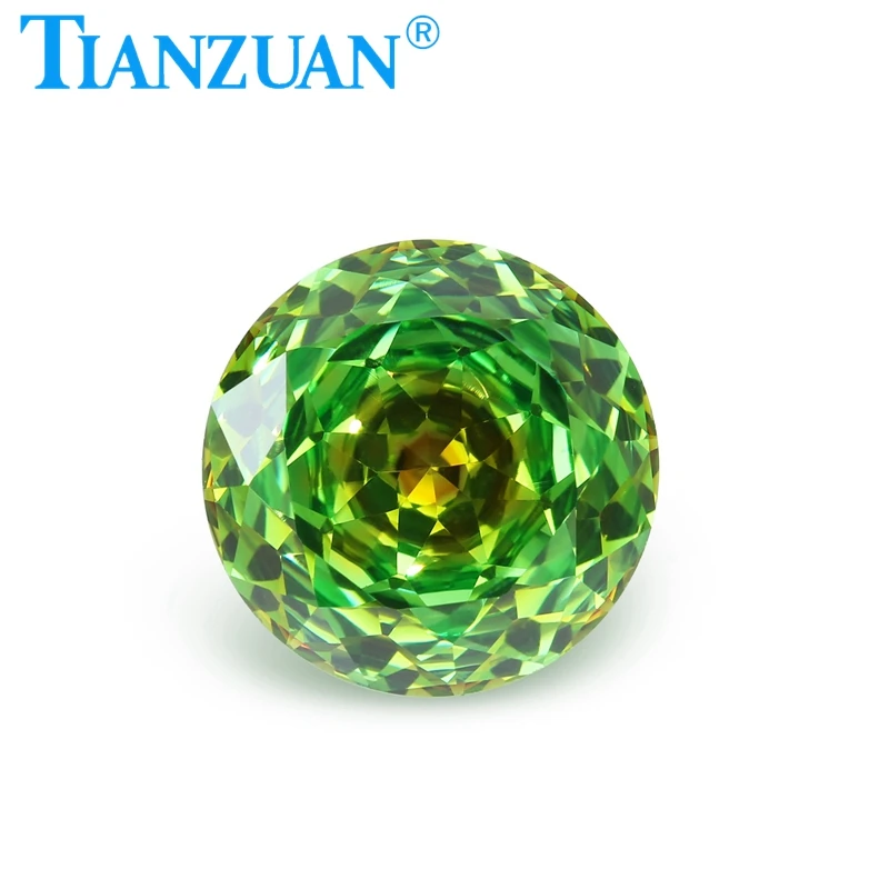 Synthetic bi-color combination zircon Green&yellow color chrysanthemum cut in round shape (8mm)