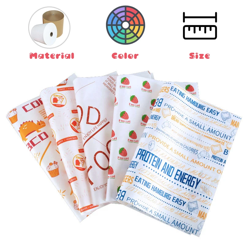 Greaseproof Custom Logo Brown 50gsm Kraft Food Wrapping Paper, Customized Food Paper Packaging Wrap Paper