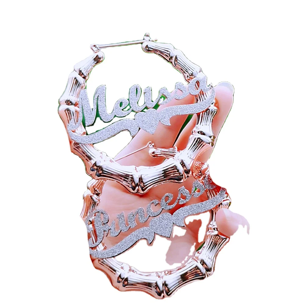 Drop shipping Buling Letter Nameplate Custom Colorful Paste Earring Jewelry For Girls Custom Name Color Stickers Bamboo Earrings