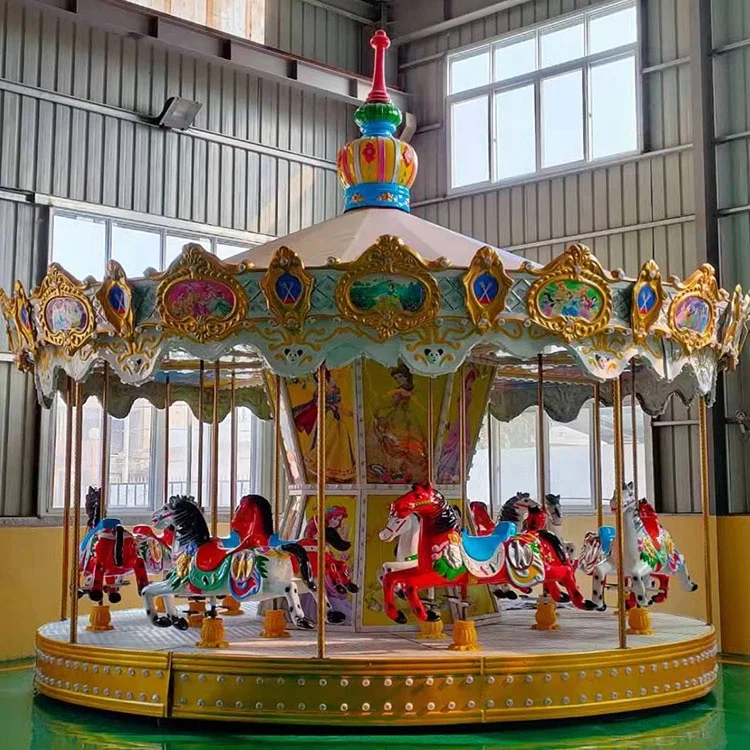 Factory Direct Sales Amusement Park Rides Entertainment Bottom Drive 16P Fiberglass Carousel Rides for Kids