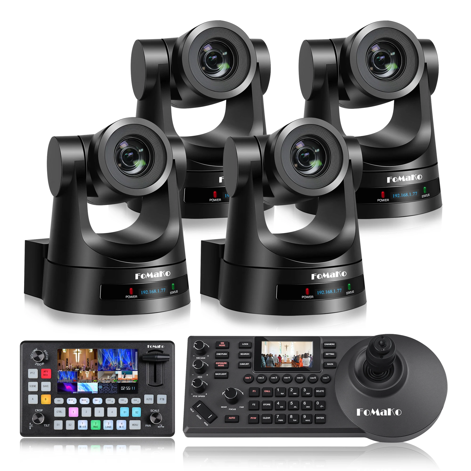 BH620 4 * FMK20SDI NDI HDMI SDI PTZ комплект камеры с 1 контроллер джойстик и видеомикшер для конференций