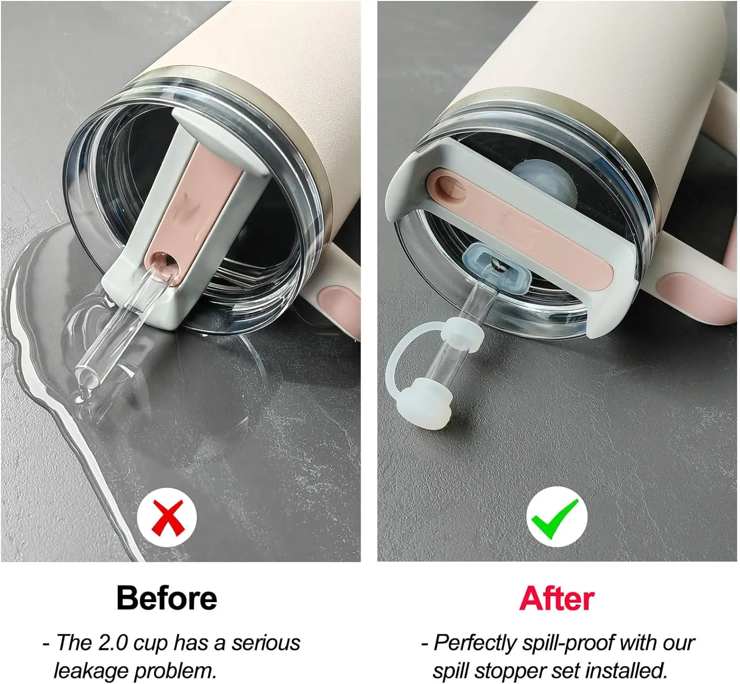 Stanley Cup Accessories Set Straw Cover Cap Fix Leak Stopper Lid Spill Plug Silicone Spill Stopper Set for Stanley Cup 40oz 30oz