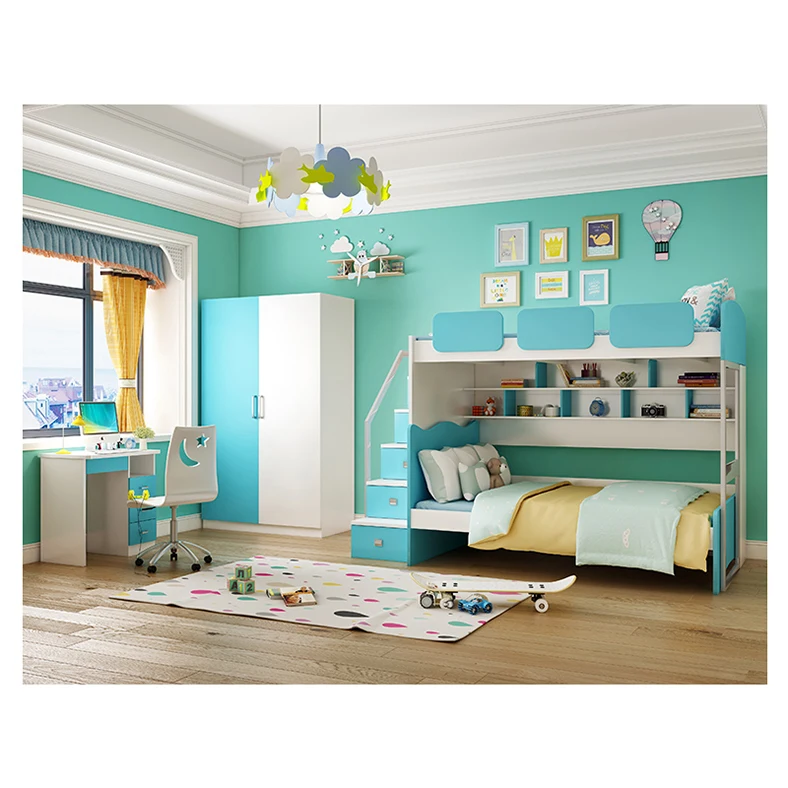 pink double multi-functional wood children bunk beds With Storage Drawers and table barbie