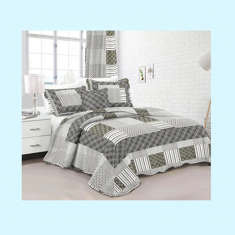 wholesale bedroom black out lace printed bedding sets 4pc with curtains window