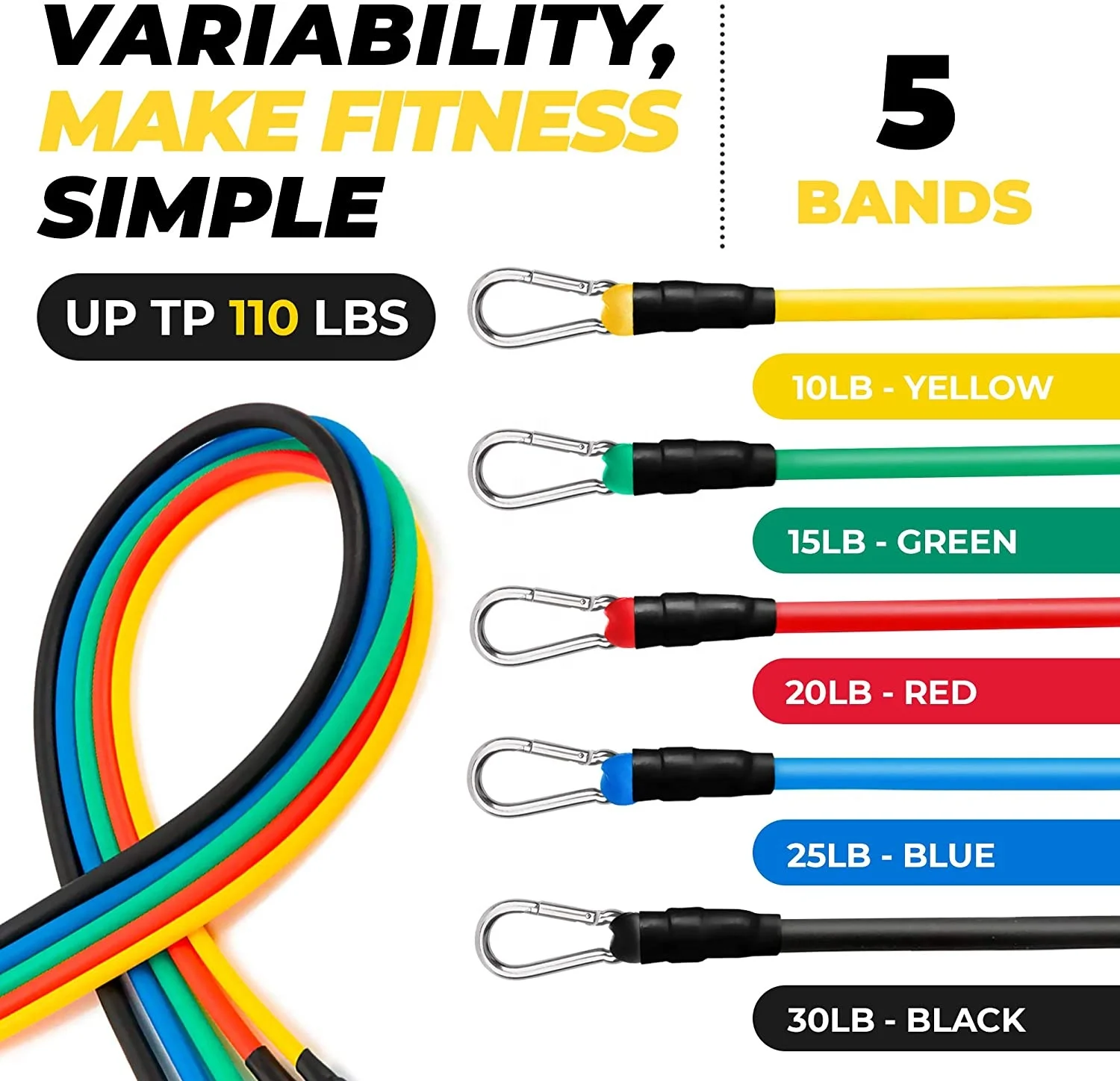 Skyhope Fitness Long Arm Rope 5 pcs Resistance Bands Set with Foam Handles Resistance Band Tube Set