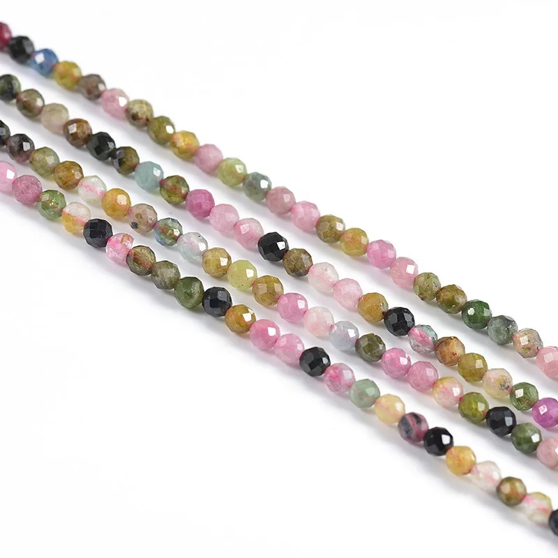 A Grade 2mm 3mm 4mm Precious Stone Multicolor Faceted Round Tourmaline Stones Beads For Necklace Bracelet Jewelry Making