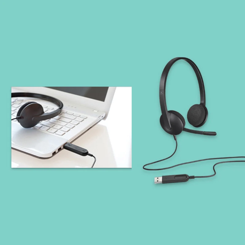 Original Logi H340 Computer Office Education Training USB Interface Microphone Wired Headphones Headset