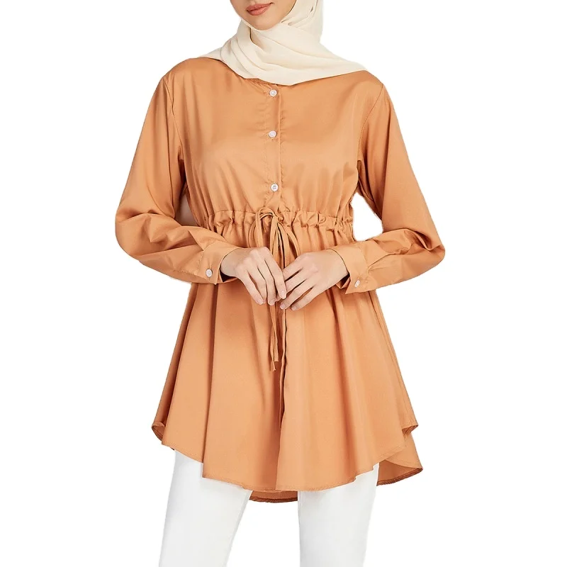 Пышная туника с длинным рукавом мусульманские топы Весенняя рубашка Исламская одежда блузка для мусульманских женщин