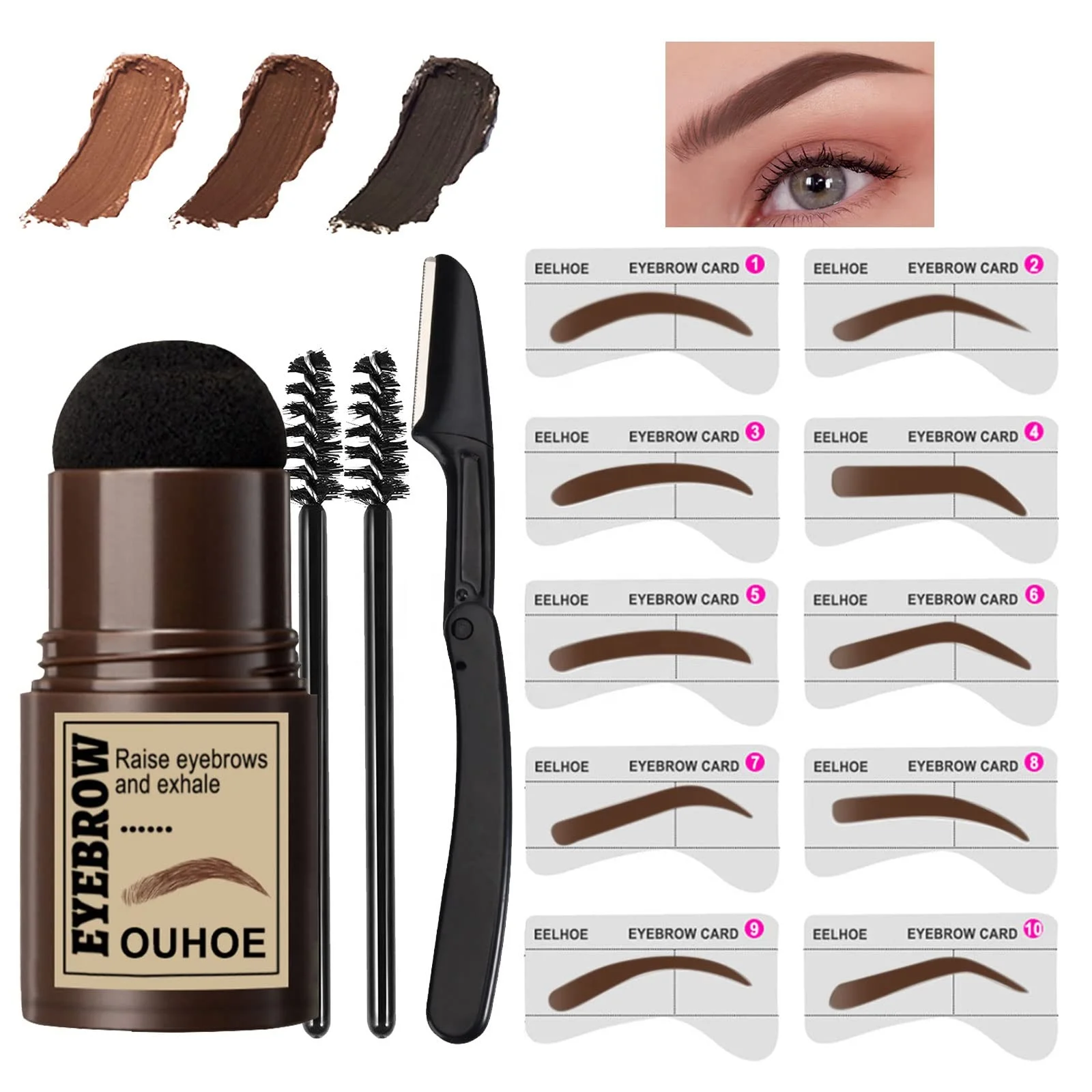10 Pcs Eyebrow Card With Brush Stamp Shaping Set Waterproof Long Lasting Natural One Step Eye Makeup Kit Set