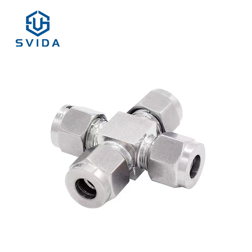 High Quality SS304 SS316 Compression Double Ferrule Tube Fitting 4 Ways Equal Union Cross