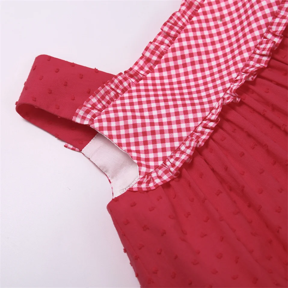 Summer Newborn Baby Clothes Set Dress Girl Red Plaid Printing Children Casual Kids Costume Age 6 9 12 18 24 1BAG=1PCSM