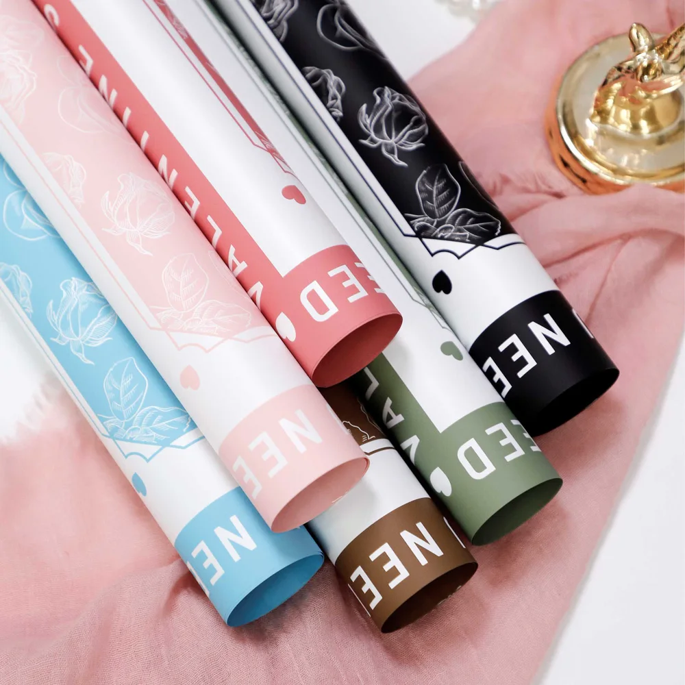 New Design Luxury Double Side Color Wrapping Paper Matte Rose Printed Wrapping Paper For Flower