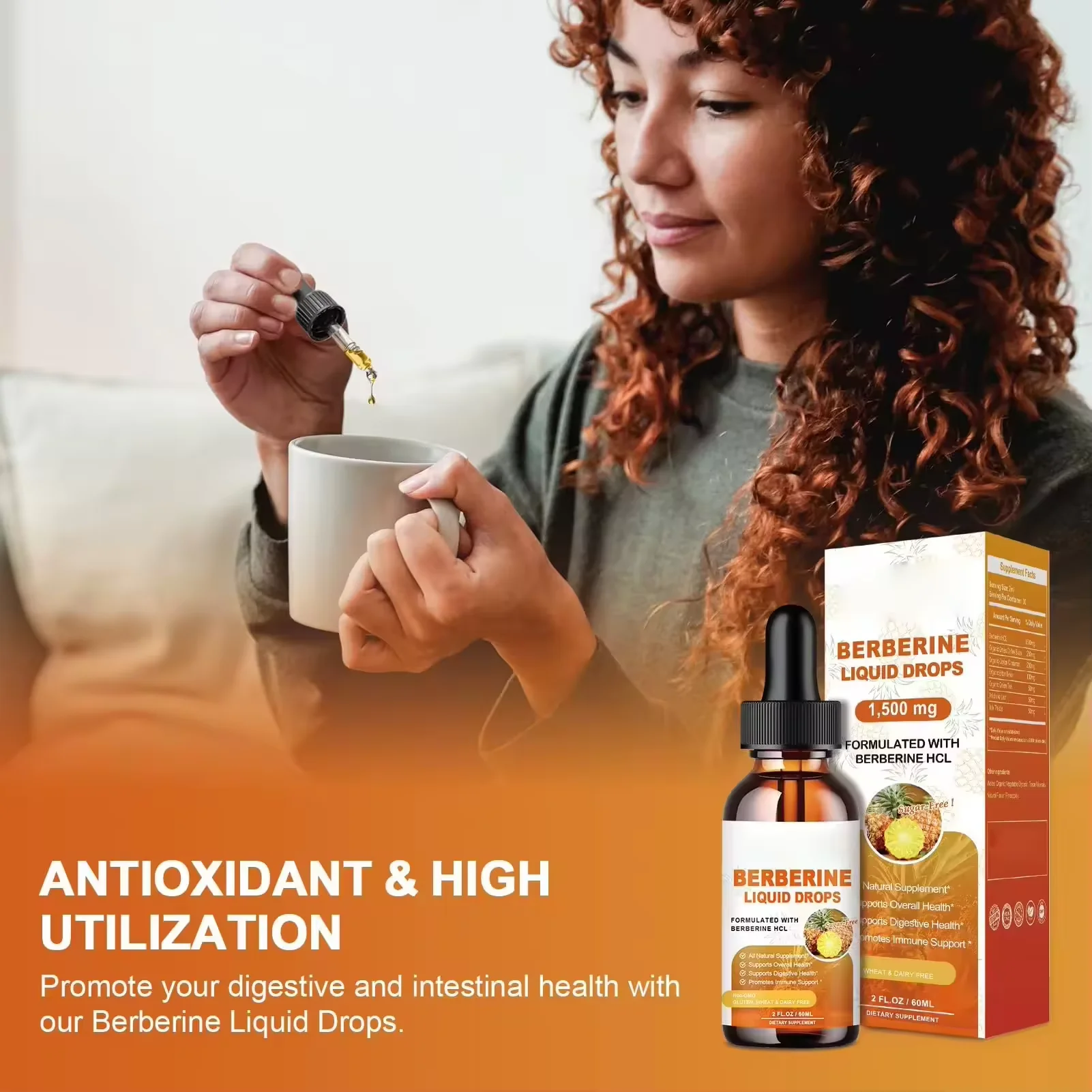 Vitahealthy OEM/ODM Private Label Factory Supply Berberine Drops 7 In 1 Support Overall Health 1500mg BBR