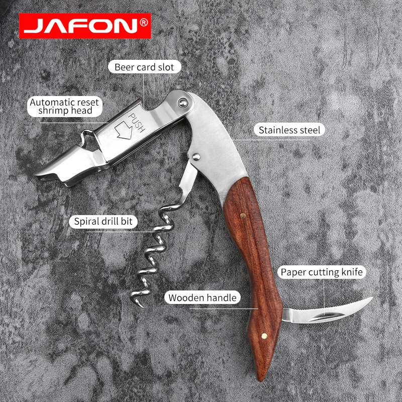 Jafon Oem профессиональная Подарочная коробка с индивидуальным логотипом пробковый винт деревянная открывалка для бутылок вина из розового дерева штопор официантов