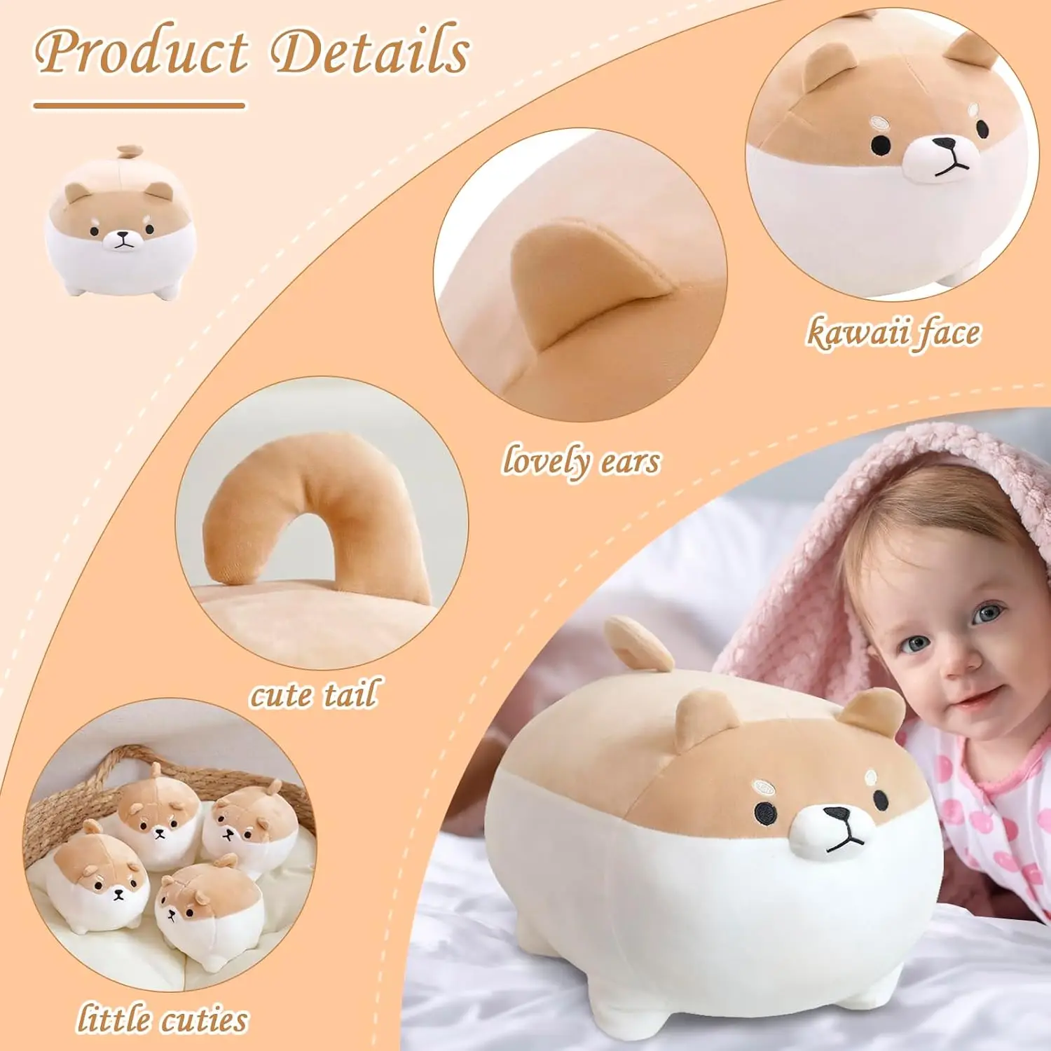 Auspicious Shiba Inu Stuffed Cotton Animal Plush Cute Dog Pillow and Soft Toy Anime Kawaii Gifts for Boys and Girls