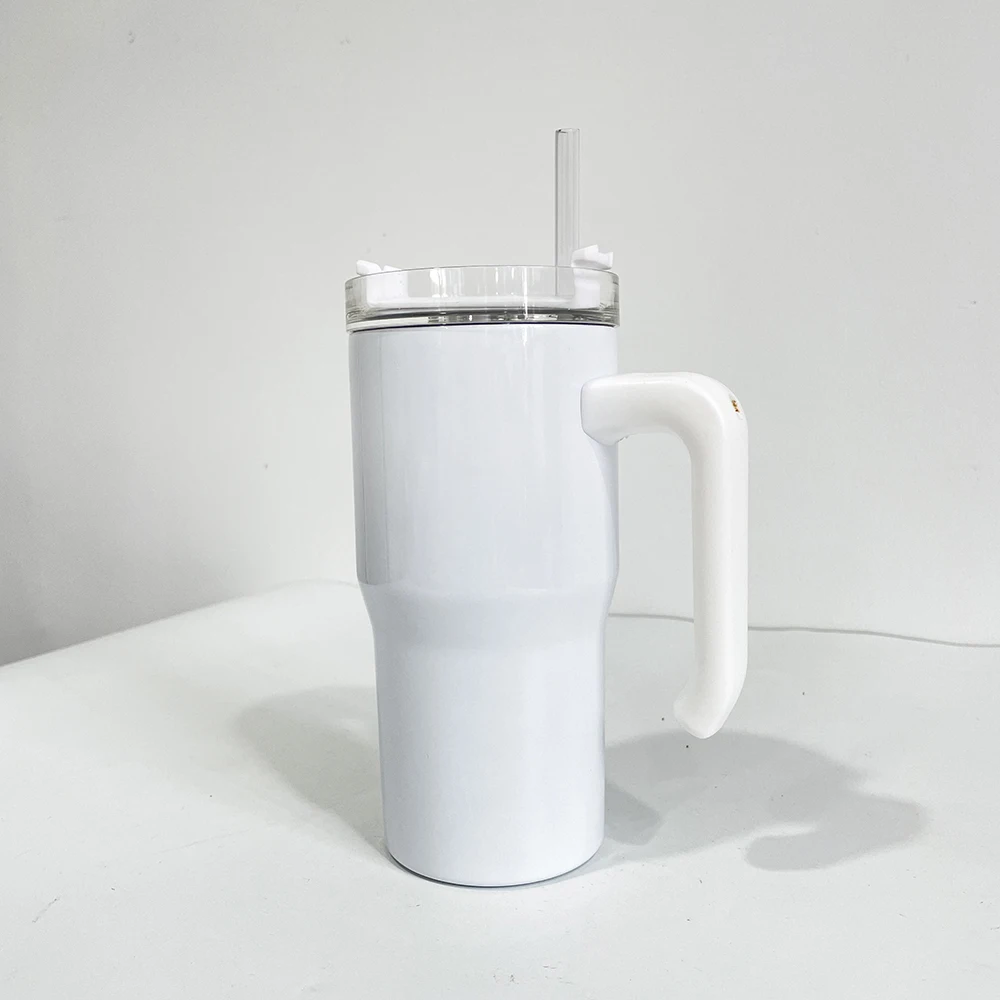 Best value gifts double walled stainless steel 20oz travel tumbler with handle lid and straw for Dye Sublimation Heat Press