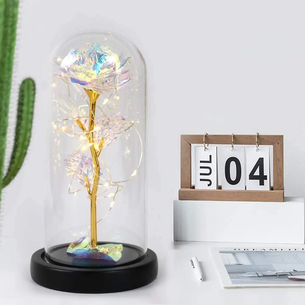 Factory Direct Sale  Artificial Crystal Rose Starry Sky 24 Gold plated Rose Galaxy Enchanted Rose LED