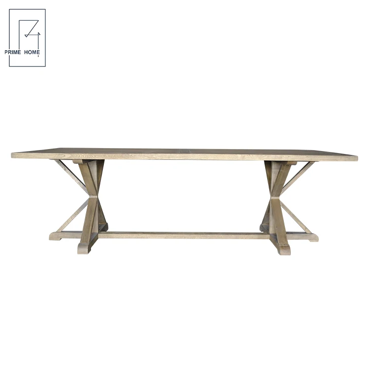 Farmhouse handmade oak wood dining tables for events with x base