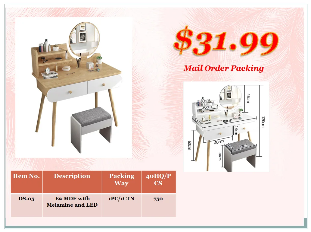 Free Sample Cheap Luxury Modern Hot Selling Wooden Dressing Table With Mirror And Light Lamp