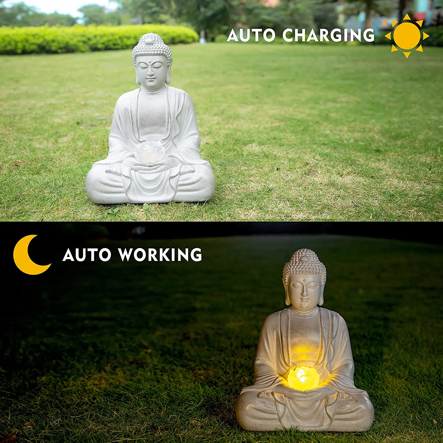 Polyresin Meditating Garden Buddha Statue Large Outdoor With Solar Lights